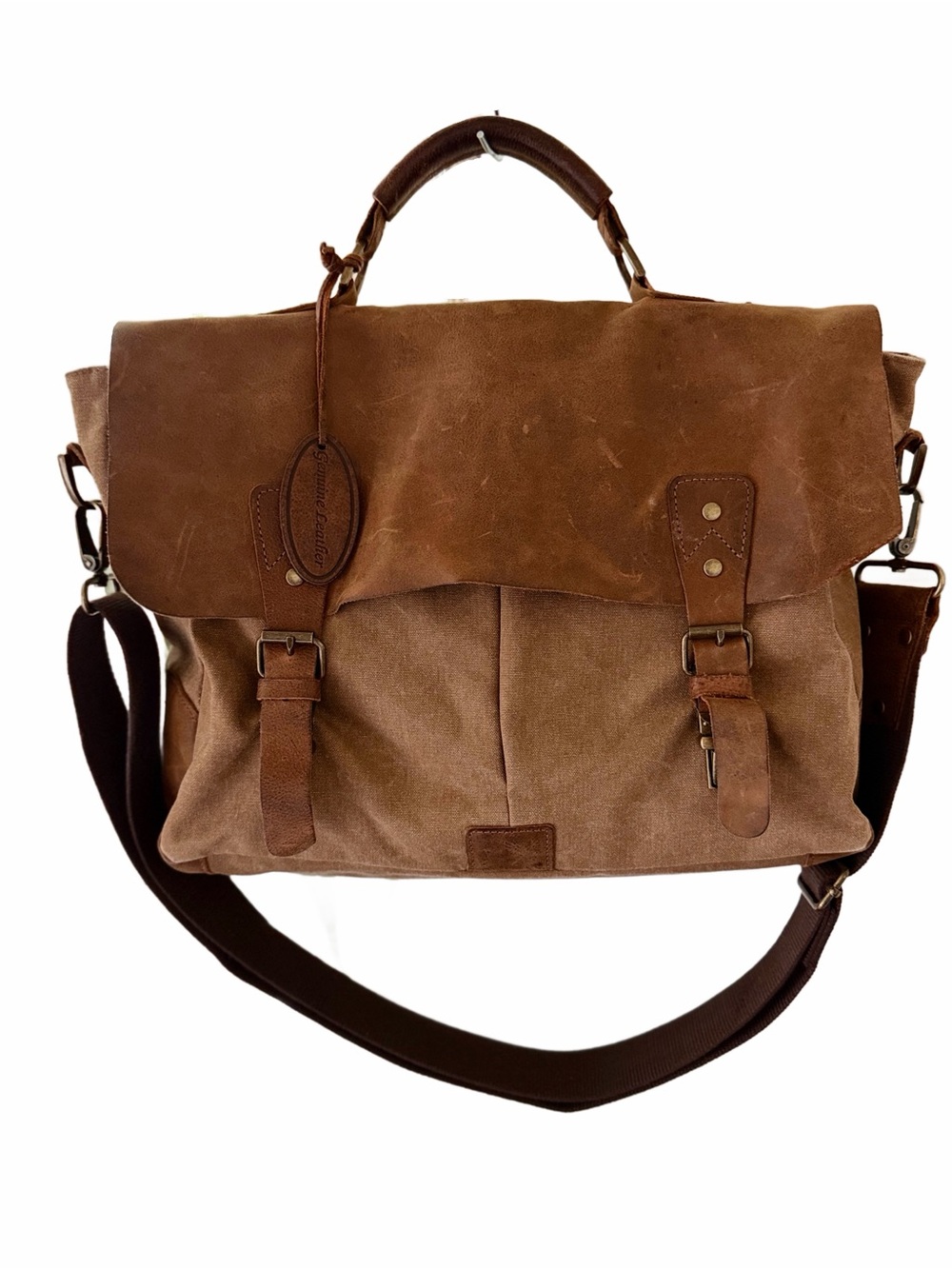 Wilsons Leather Vintage Canvas Laptop Messenger Bag Briefcase Satchel Brown